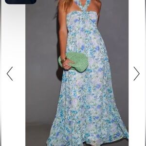 Vici Blue and Green Floral Maxi Dress